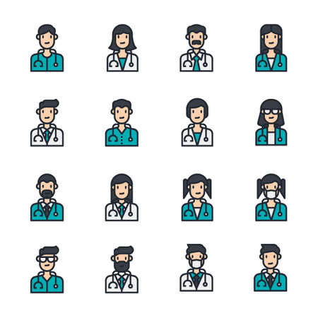 Avatar doctor people icons line color vectorのイラスト素材