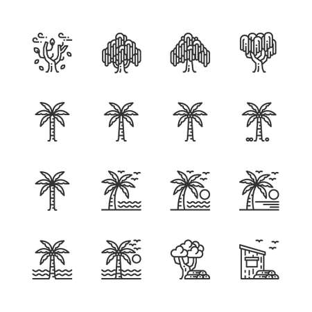 Simple Set of Tree Line Icons Vector Illustration , ecology, nature, woodのイラスト素材