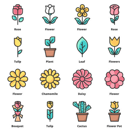 flower icons color vector illustratorのイラスト素材