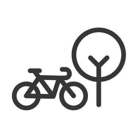 bike and tree park outdoor vector line icon .のイラスト素材
