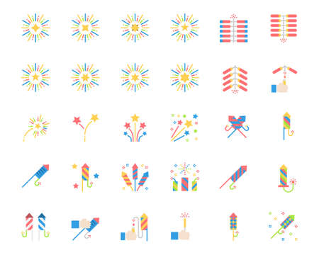 Firework Icons Vector Illustration, celebration, sparkle, party, New Yearのイラスト素材