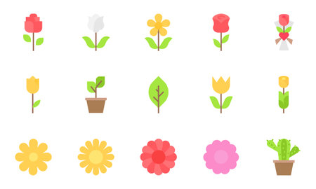 flower icons vector illustrator, floral, rose, cactusのイラスト素材