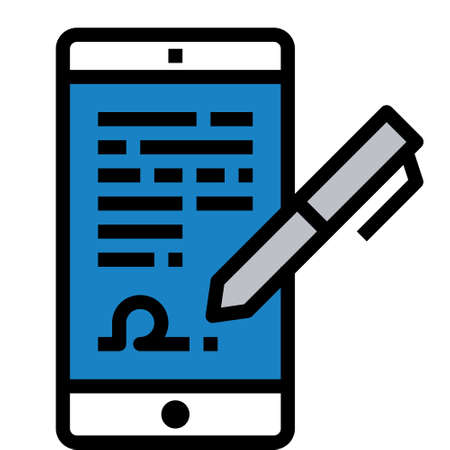 DIGITAL SIGNATURE LINE COLOR ICON VECTORのイラスト素材