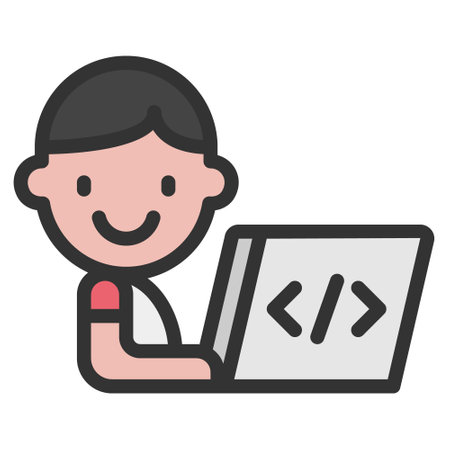 kids coding icon line color vector illustrationのイラスト素材
