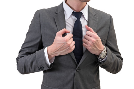 businessman in gray suit isolated on white background.の写真素材