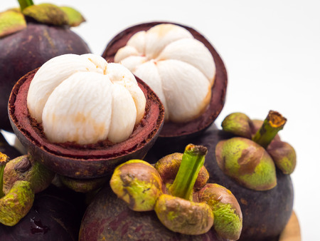Mangosteen fruit on white background.Queen of Fruitsの写真素材