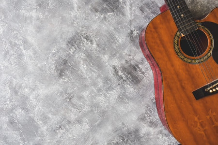 Top view of Guitar on grunge background, Free space for text