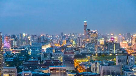 Business area with high building at night, Bangkok, Thailand
