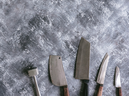 Kitchen utensils on gray grunge background.の写真素材