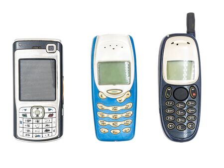 Old mobile phones on white backgroundの写真素材