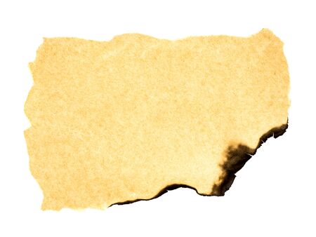 Burned old blank paper on white backgroundの写真素材