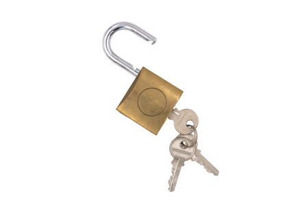 Padlock with key on white background.