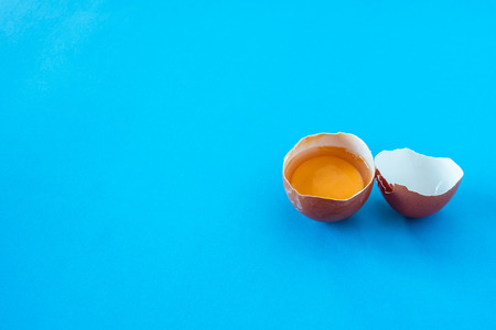 Egg on blue background. Free space for textの写真素材