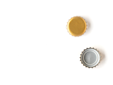 Bottle caps on a white background, Free space for text.の写真素材