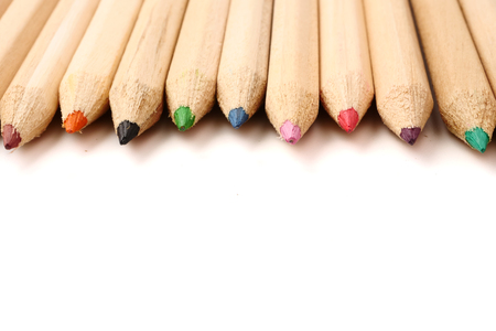 Color pencils on white background. Free space for textの写真素材