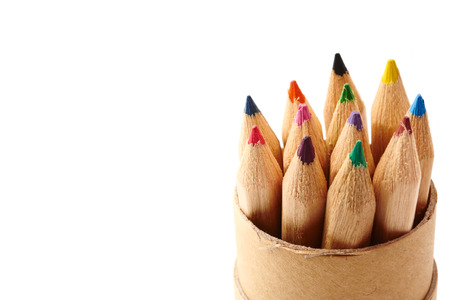 Color pencils on white background. Free space for textの写真素材