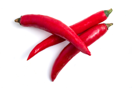 Fresh Red chili papper on white background.の写真素材
