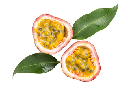 Close up of Passion fruits on white backgroundの写真素材