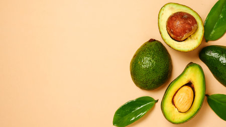 Top view of avocado on color background. copy space