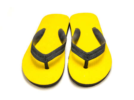 Yellow sandal on white backgroundの写真素材
