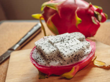 Dragon fruit is a unique fruit that is high in fiber.の写真素材