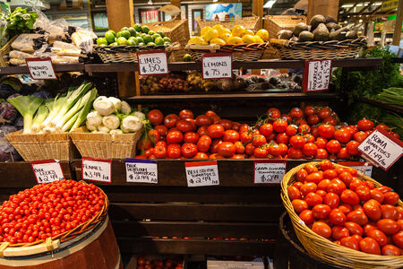 Variety of fruits and vegetables at a local farmers marketのeditorial素材