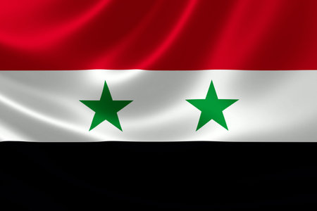Close up of the flag of Syria on silky fabricの写真素材