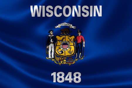3D rendering of the flag of Wisconsin on satin texture.の写真素材