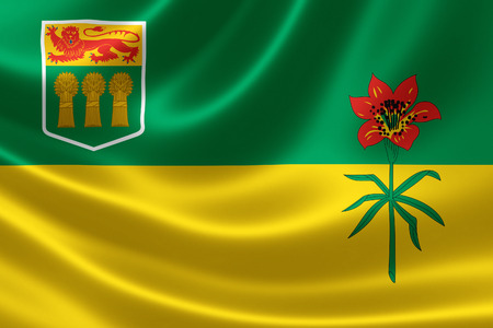 3D rendering of the Canadian provincial flag of Saskatchewan on satin texture.の写真素材