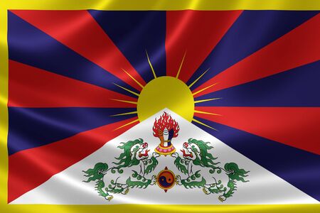 3D rendering of the flag of Tibet on satin texture.の写真素材