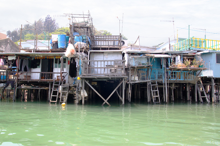 Rows of traditional wooden stilt houses in Tai O, a fishing town on western Lantau Island in Hong Kong.のeditorial素材