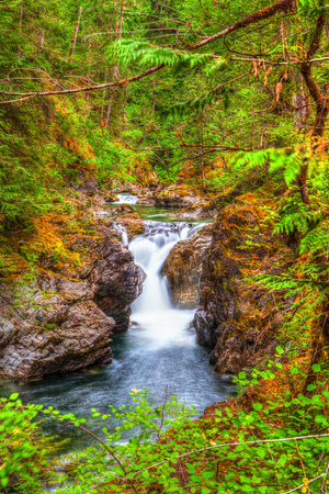 Little Qualicum Falls (lower falls) near Qualicum Beach and Parksville on Vancouver Island, British Columbia, Canada.の写真素材