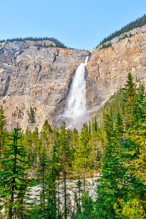 Powerful Takakkaw Falls in Yoho National Park near Field, British Columbia, Canada. The Glacier-fed waterfall is one of the tallest in Canada.の写真素材