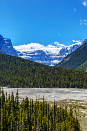 Stutfield Glacier on the Icefields Parkway in the Canadian Rockies. The glacier flows southeast from the Columbia Icefield at Stutfield Peak, a mountain in Jasper National Park, Alberta, Canada.の写真素材