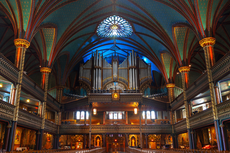 MONTREAL, CANADA - AUG 20, 2012: The Great Casavant Organ at Notre Dame Basilica, Montreal, features a historic pipe organ dating back to 1891 and comprises four keyboards and 7000 individual pipes. A national historic site of Canada, the gothic-style Chuのeditorial素材
