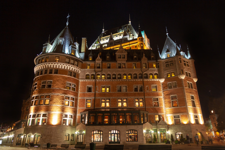 QUEBEC CITY, CANADA - AUG 21, 2012: The historic Chateau Frontenac was opened in 1893 in the Upper Town of Old Quebec, Canada. The Chateauesque-styled hotel is a National Historic Site of Canada since 1981.のeditorial素材