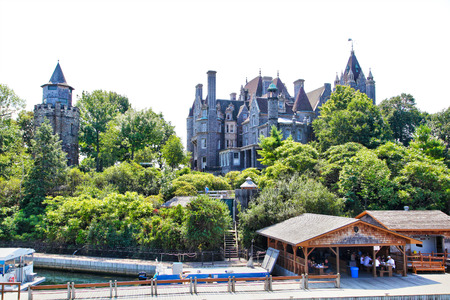 ALEXANDRIA, USA - August 24, 2012: Historic Boldt Castle in the 1000 Islands region of New York State on Heart Island in St. Lawrence River. In 1900, millionaire George Boldt wanted to build a 6-story castle as a present to his wife Louise.のeditorial素材