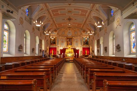 QUEBEC CITY, CANADA - AUG 22, 2012: Built in 1820, the historic Jesuit Chapel or Chapelle des Jesuites in Old Quebec city was designed by Canadian architect, painter and sculptor Francois Baillarge.のeditorial素材