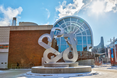 CALGARY, CANADA - FEB 14, 2019: The sculpture known as The Catalyst was installed on the Southern Alberta Institute of Technology's campus as part of SAIT's centennial celebrations in 2017.  SAIT is a highly recognized technology trade school in Canada.のeditorial素材