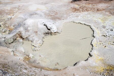 Sulphur Cauldron at Mud Volcano area of Yellowstone National Park is one of the parkâs most acid hot springs with temperatures around 190 degrees Fahrenheit.の写真素材