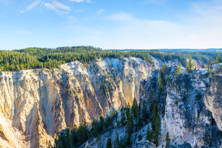 Unique rock formations at the Grand Canyon of the Yellowstone National Park. Hot spring activity...