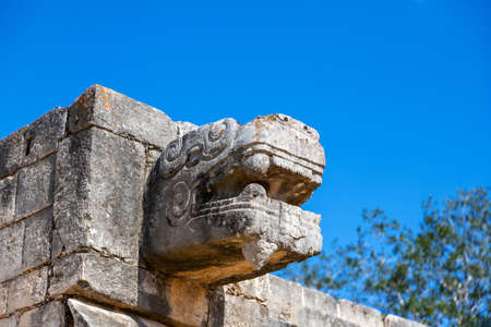 Close up of the ancient religious Mayan ruins of Chichen-Itza, Yucatan, Mexico.のeditorial素材