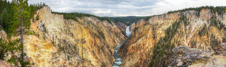 Panorama of Lower Falls and Grand Canyon of the Yellowstone from Artist Point. The canyon is 20 miles long, over 1,000 feet deep and up to 4,000 feet wide.の写真素材