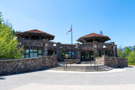BANFF, CANADA - JULY 29, 2020: Cave and Basin National Historic Site of Canada in the Canadian Rockies of Banff. The site is famous for its natural thermal mineral springs around which Canada's first national park, Banff National Park, was established in のeditorial素材