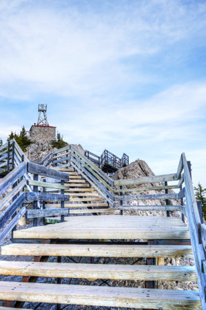 Remnants of the historic Cosmic Ray and Old Weather Station atop Sulphur Mountain on Sanson's Peak in the Canadian Rockies of Banff National Park, Alberta, Canada.の写真素材