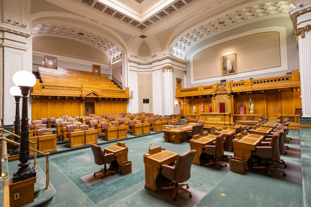 REGINA, SK, CANADA - JUNE 24, 2023: Chamber at the historic Saskatchewan Legislative Building in Regina, Saskatchewan, Canada. The capital building was constructed from 1908 to 1912.のeditorial素材