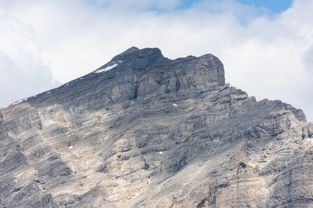Zoomed focus on the summit of Cascade Mountain in the Bow River Valley of Banff National Park. At...