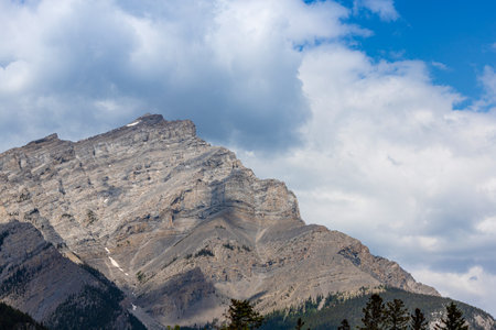Summit of Cascade Mountain in the Bow River Valley of Banff National Park. At 9,836 feet, it is the highest mountain in the town of Banff and popular among hikers and mountain climbers. With copy space.の写真素材