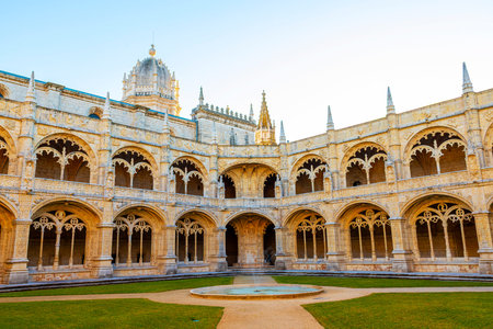 Historic 17th century cloisters of Jeronimos Monastery or Hieronymites Monastery, a famous Lisbon...
