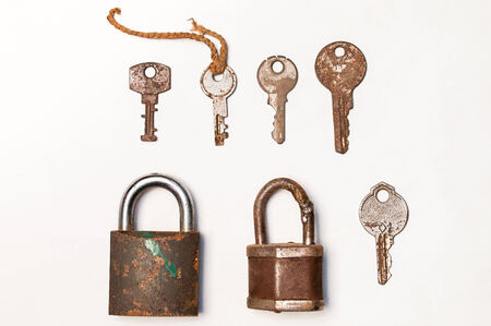 Old rusty lock and keyの写真素材